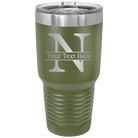 Personalized olive green 30 oz vacuum insulated tumbler with 'Monogram letter N' design