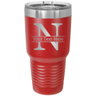 Personalized red 30 oz vacuum insulated tumbler with 'Monogram letter N' design