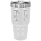 Personalized white 30 oz vacuum insulated tumbler with 'Monogram letter N' design