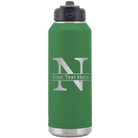Personalized green 32 oz vacuum insulated water bottle with 'Monogram letter N' design