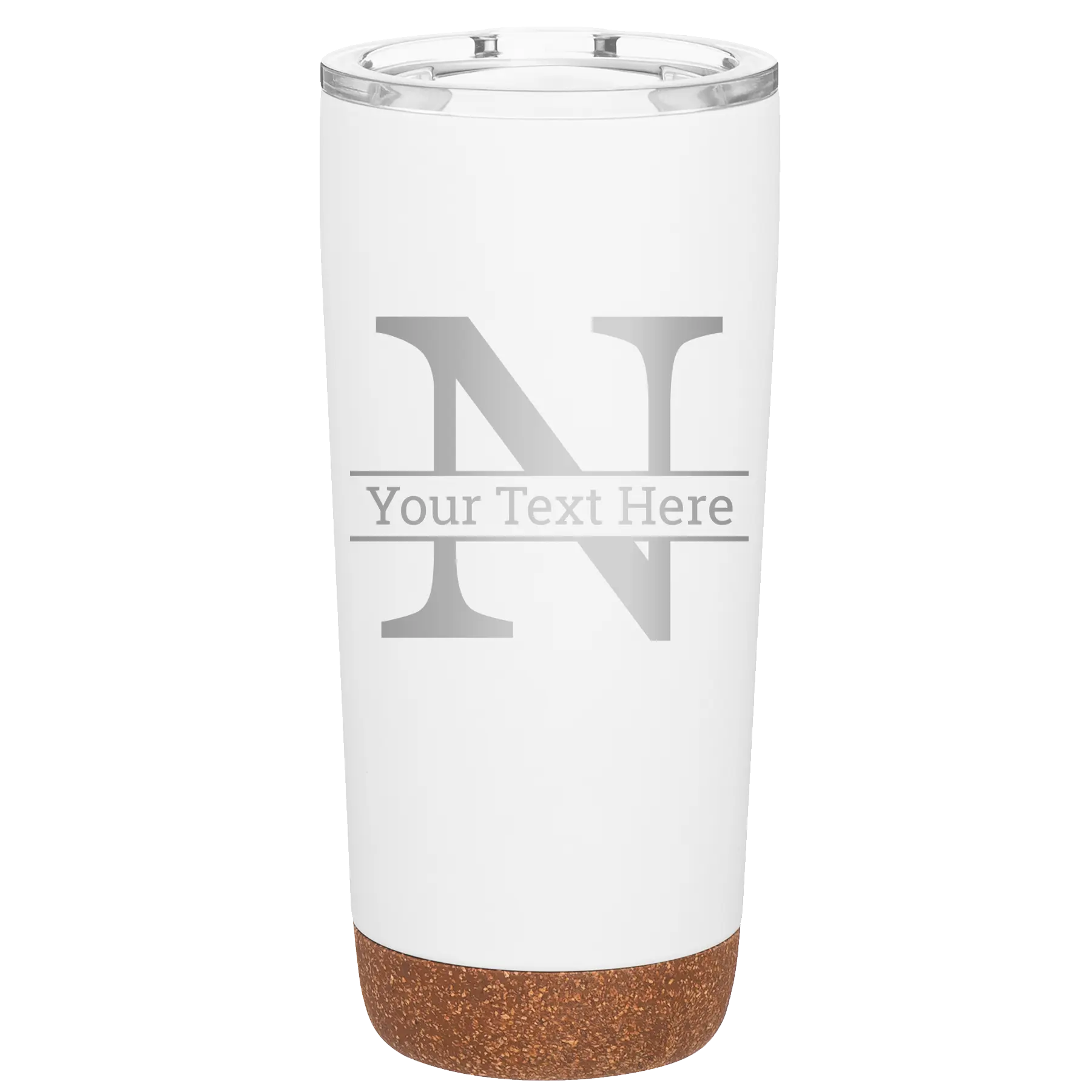 Personalized white 20 oz vacuum insulated tumbler with 'Monogram letter N' design