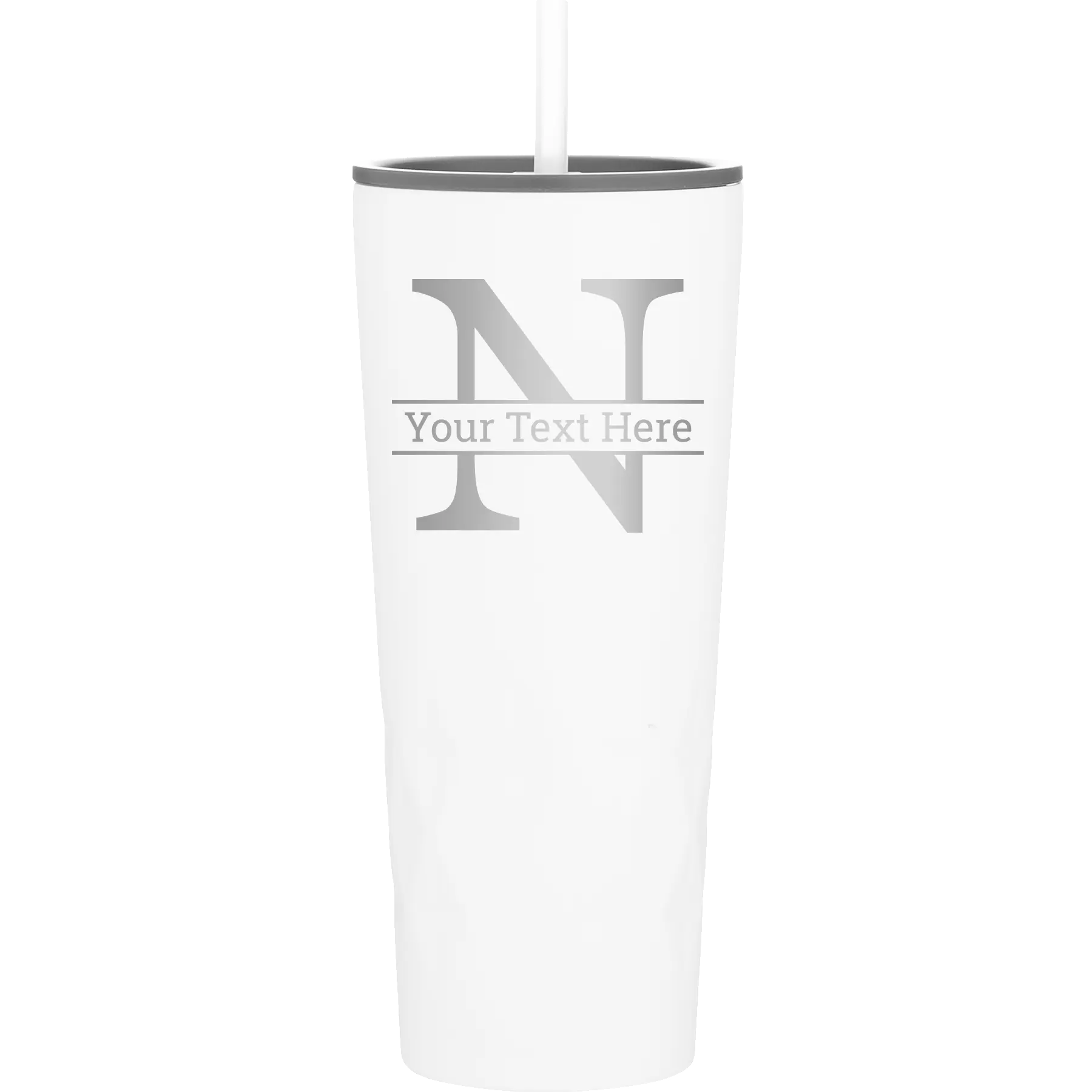 Personalized white 20 oz vacuum insulated tumbler with 'Monogram letter N' design