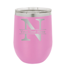 Personalized light purple 12 oz vacuum insulated wine cup with 'Monogram letter N' design