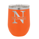 Personalized orange 12 oz vacuum insulated wine cup with 'Monogram letter N' design