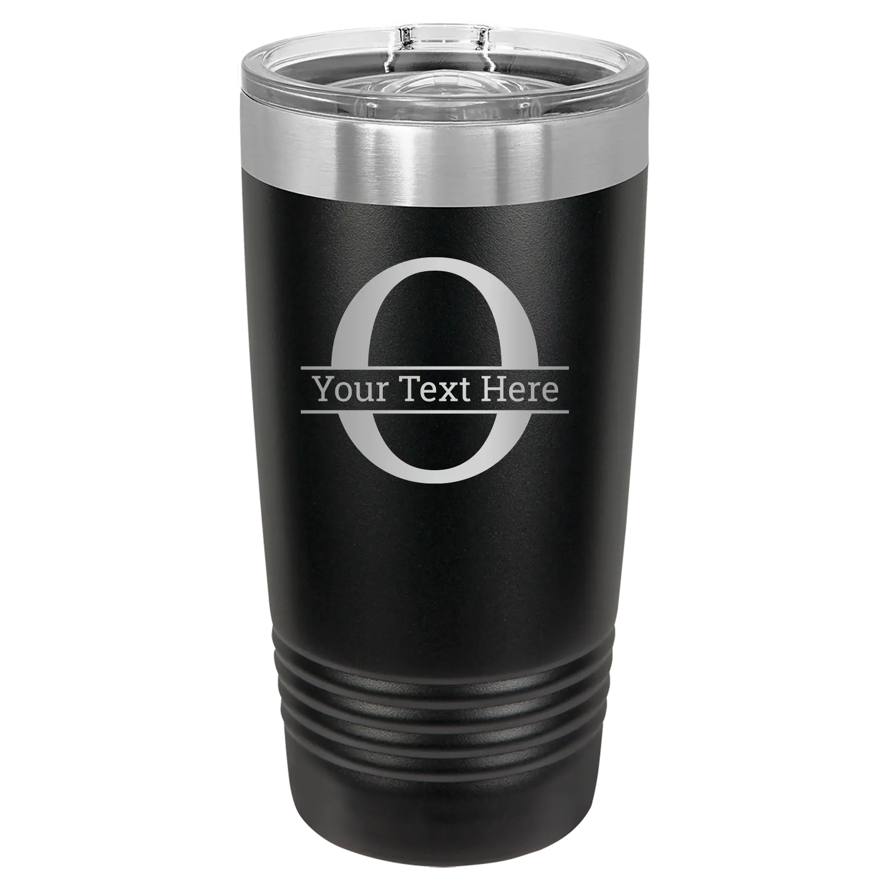 Personalized black 20 oz vacuum insulated tumbler with 'Monogram letter O' design