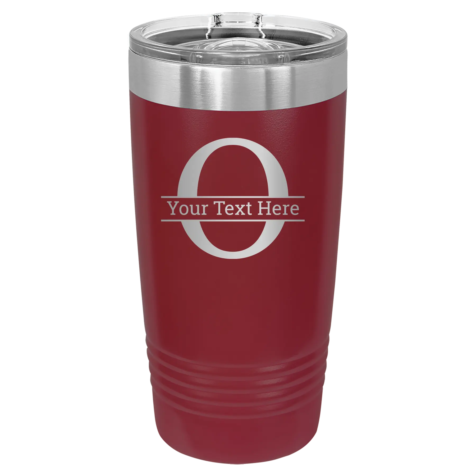 Personalized maroon 20 oz vacuum insulated tumbler with 'Monogram letter O' design