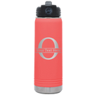 Personalized coral 20 oz vacuum insulated water bottle with 'Monogram letter O' design