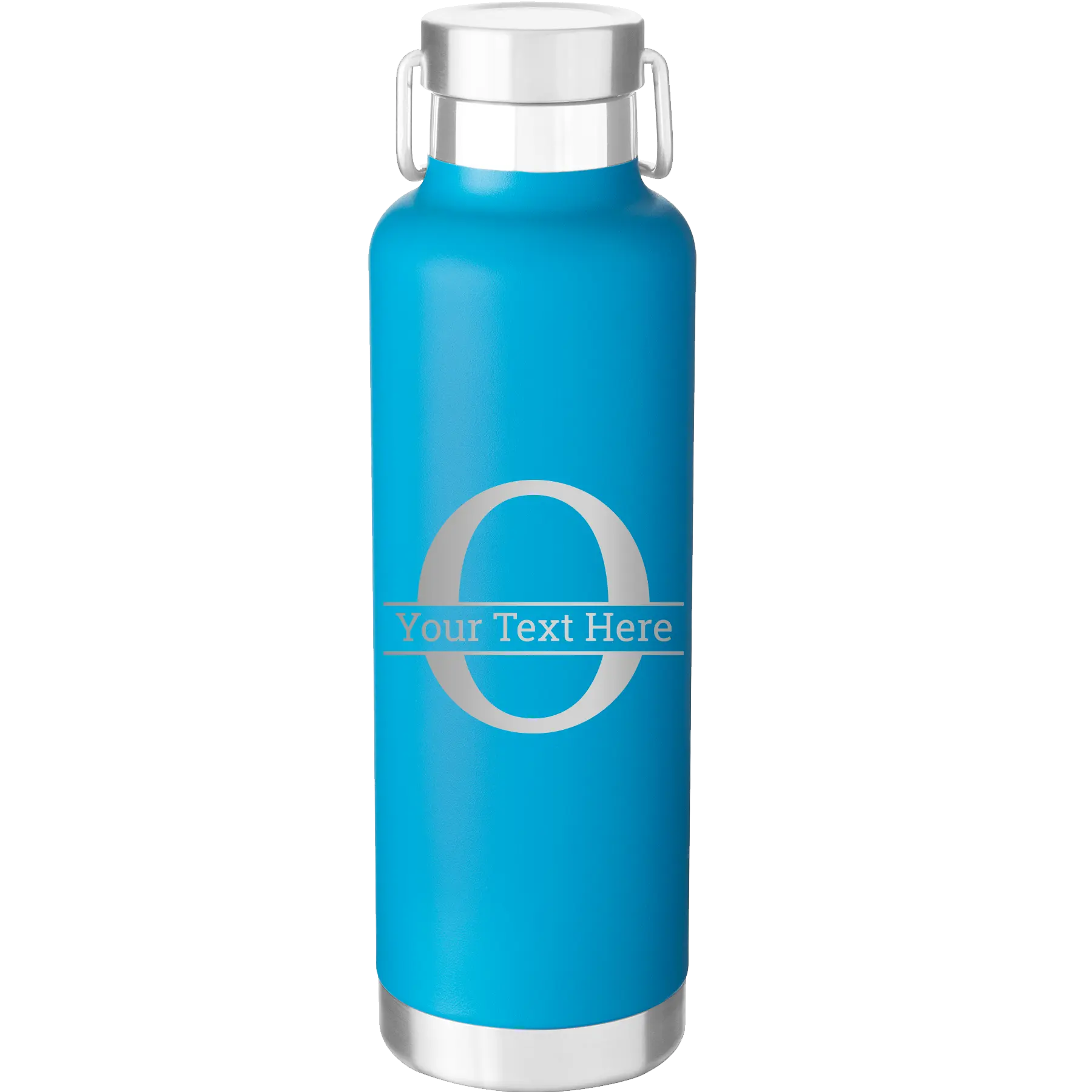 Personalized aqua 24 oz vacuum insulated water bottle with 'Monogram letter O' design