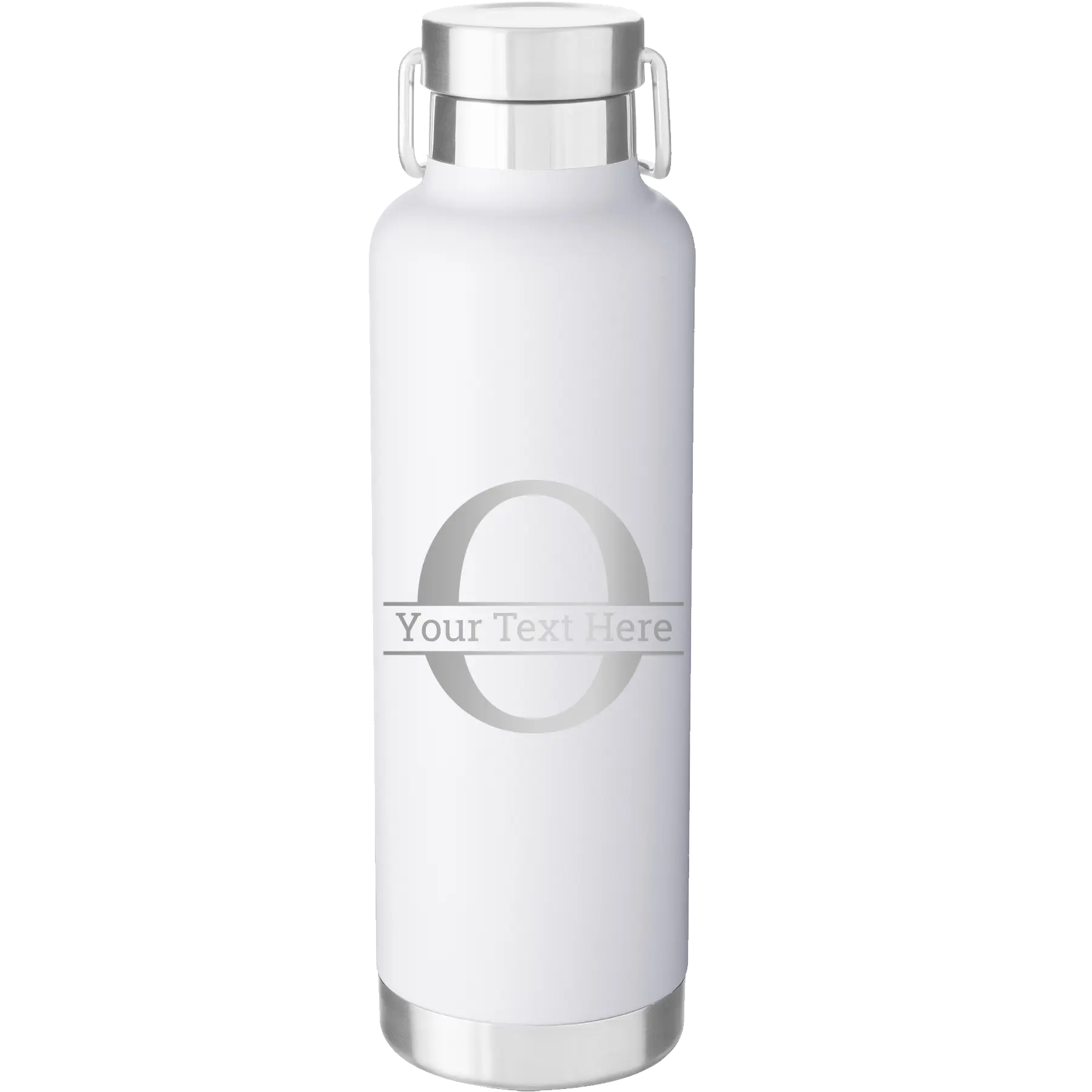 Personalized white 24 oz vacuum insulated water bottle with 'Monogram letter O' design