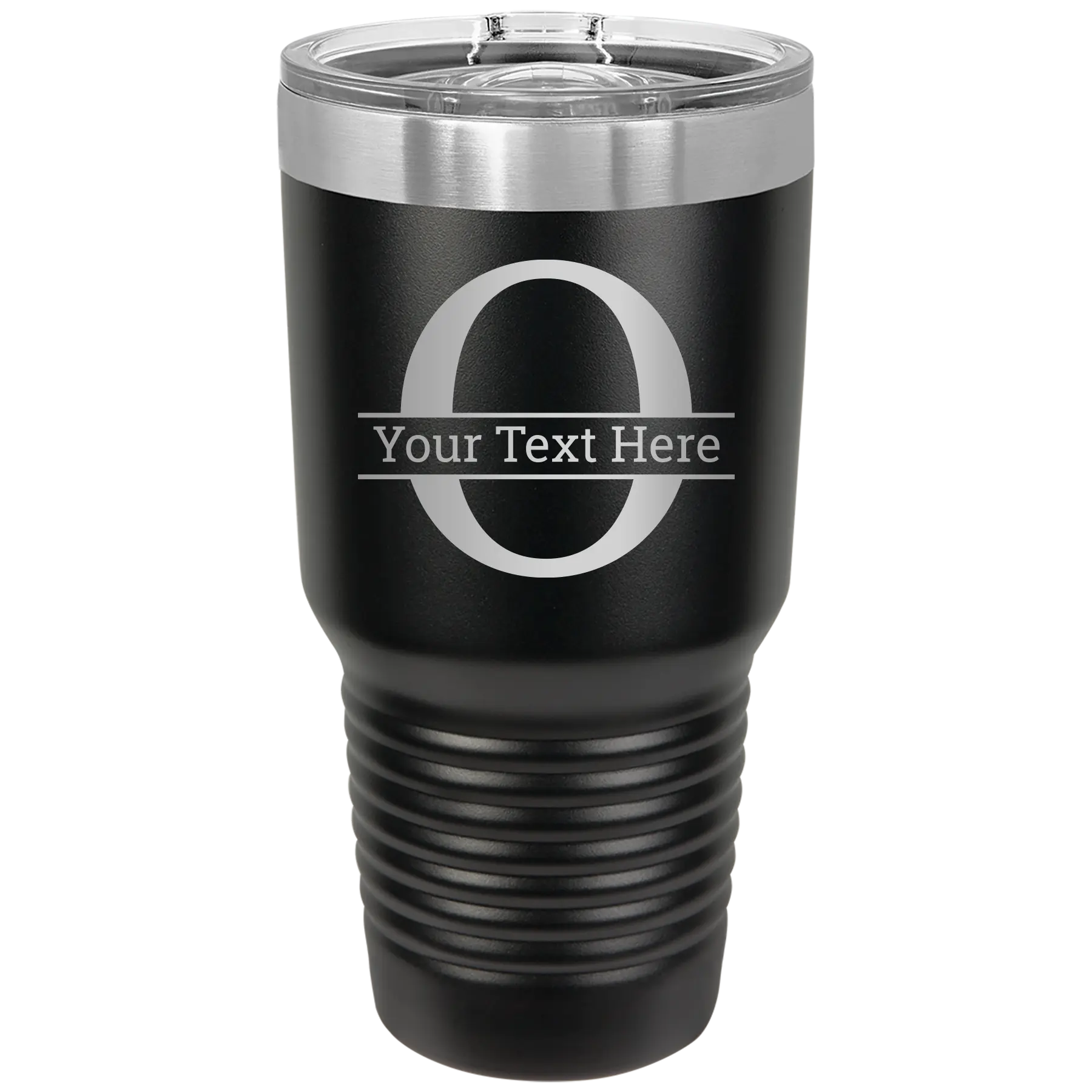 Personalized black 30 oz vacuum insulated tumbler with 'Monogram letter O' design