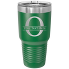 Personalized green 30 oz vacuum insulated tumbler with 'Monogram letter O' design