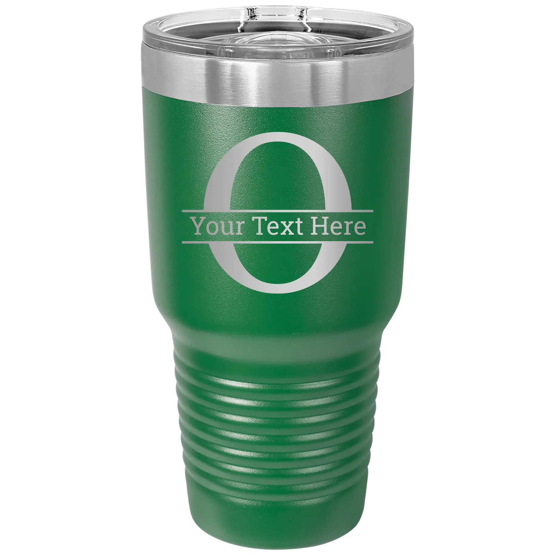 Personalized green 30 oz vacuum insulated tumbler with 'Monogram letter O' design
