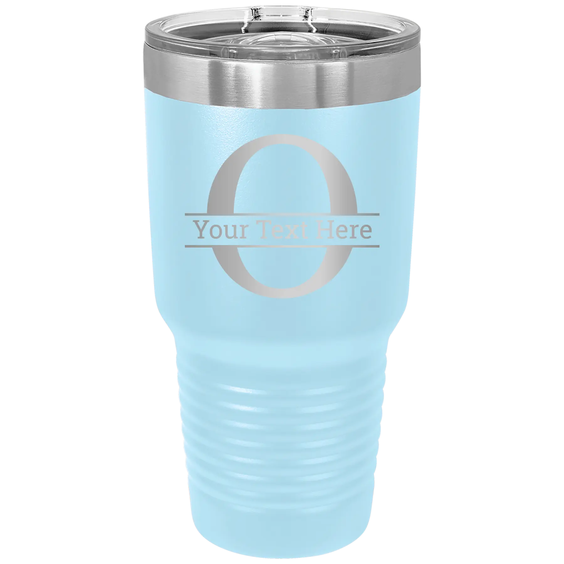 Personalized light blue 30 oz vacuum insulated tumbler with 'Monogram letter O' design