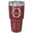Personalized maroon 30 oz vacuum insulated tumbler with 'Monogram letter O' design