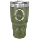 Personalized olive green 30 oz vacuum insulated tumbler with 'Monogram letter O' design