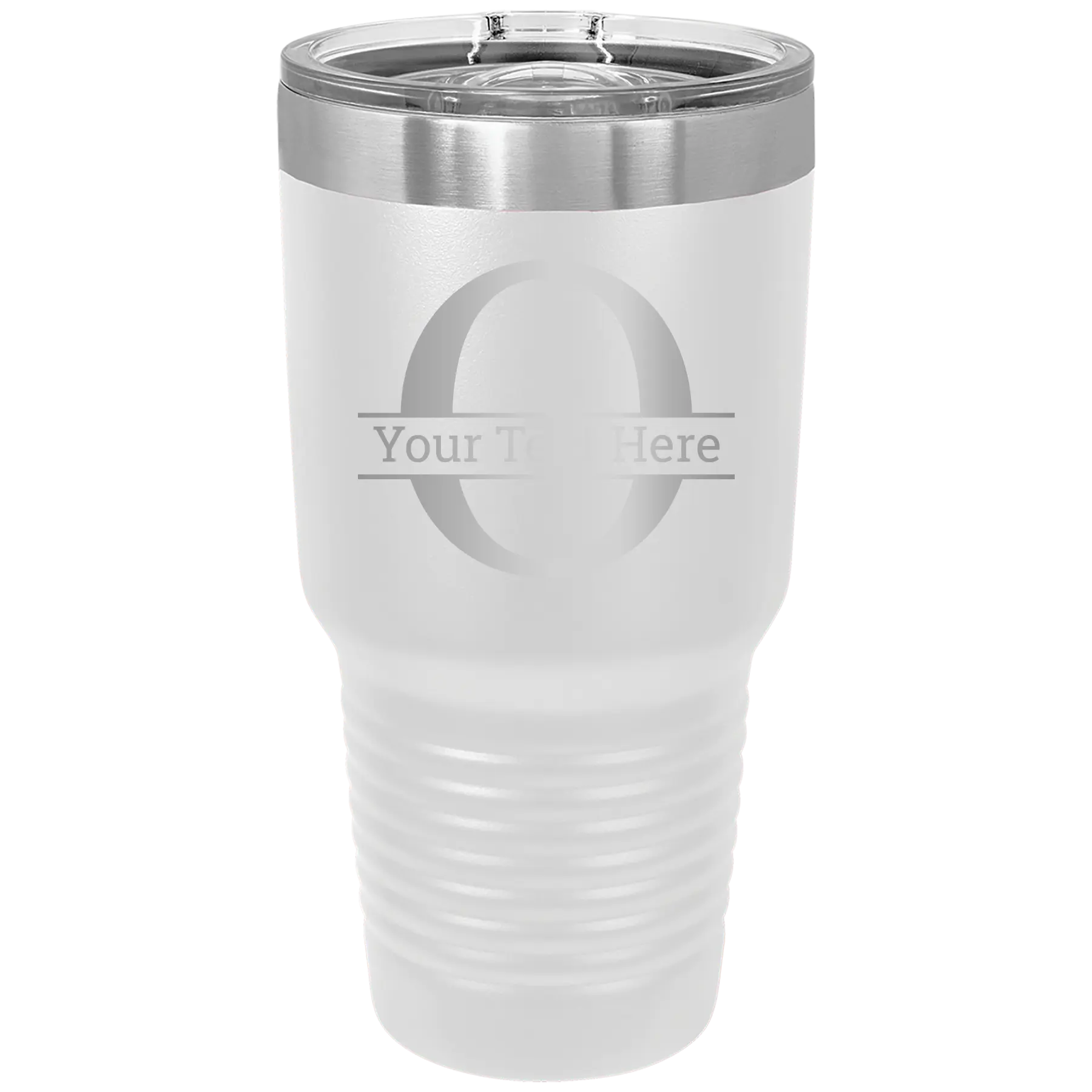 Personalized white 30 oz vacuum insulated tumbler with 'Monogram letter O' design