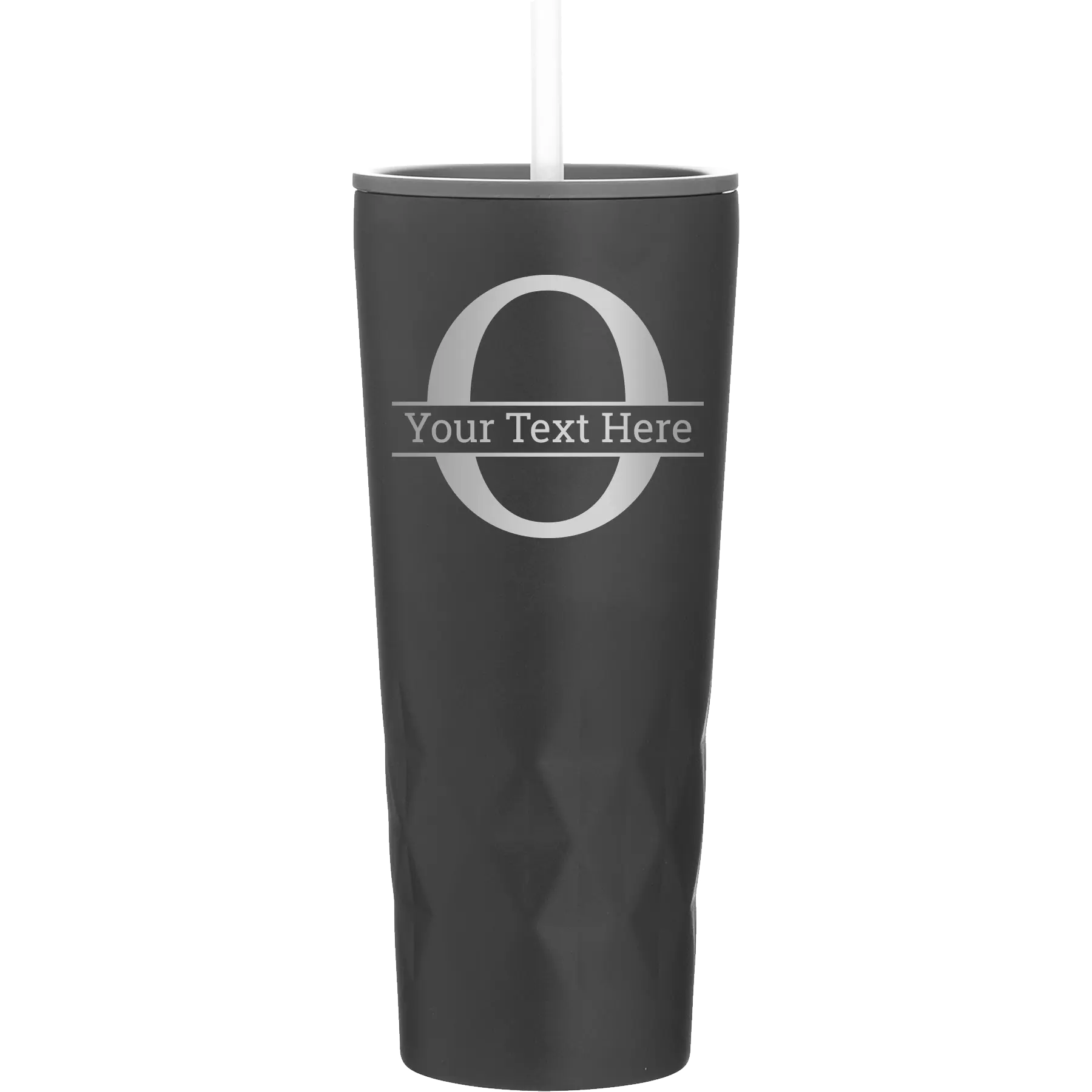 Personalized black 20 oz vacuum insulated tumbler with 'Monogram letter O' design