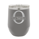 Personalized dark gray 12 oz vacuum insulated wine cup with 'Monogram letter O' design
