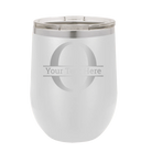 Personalized white 12 oz vacuum insulated wine cup with 'Monogram letter O' design