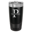 Personalized black 20 oz vacuum insulated tumbler with 'Monogram letter P' design