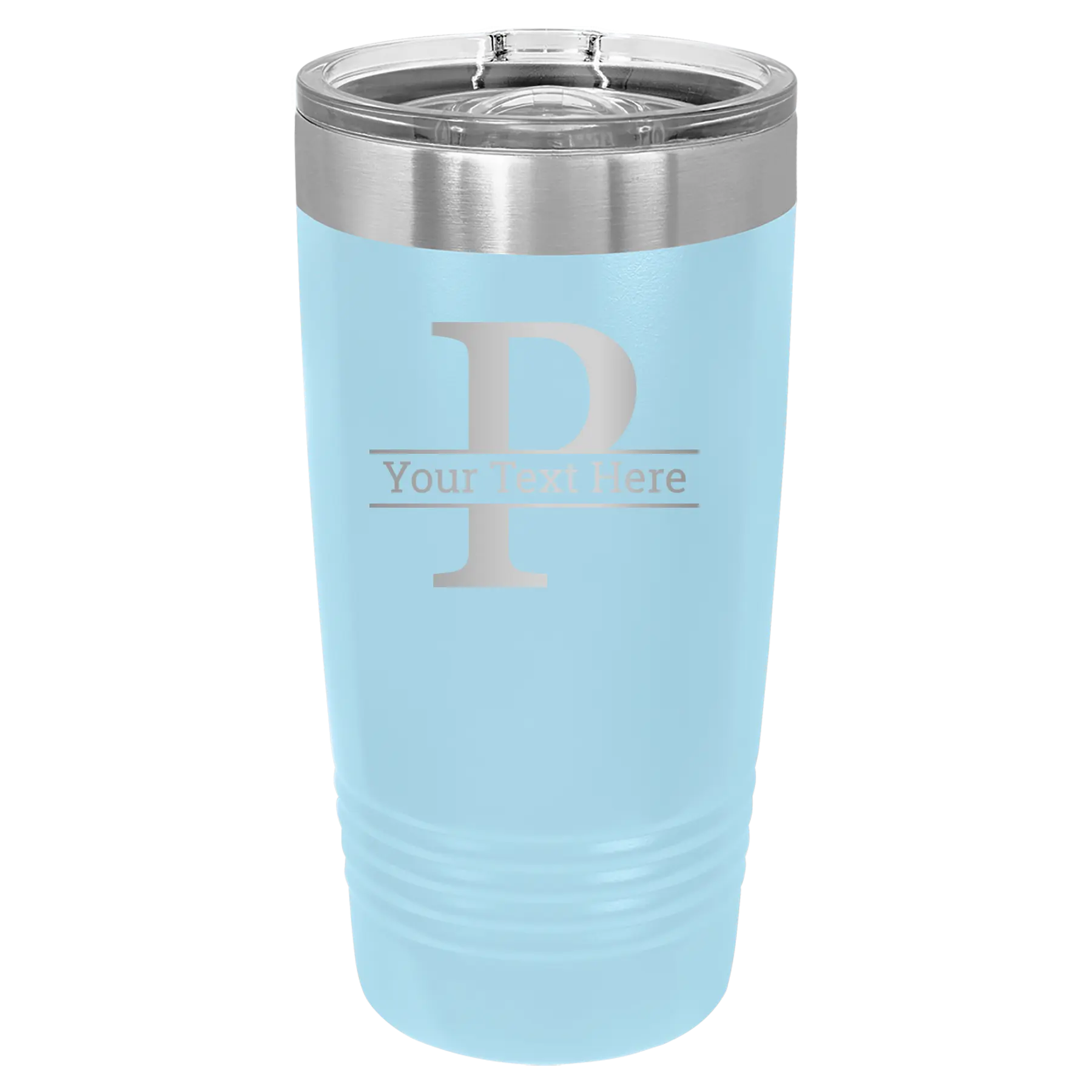 Personalized light blue 20 oz vacuum insulated tumbler with 'Monogram letter P' design