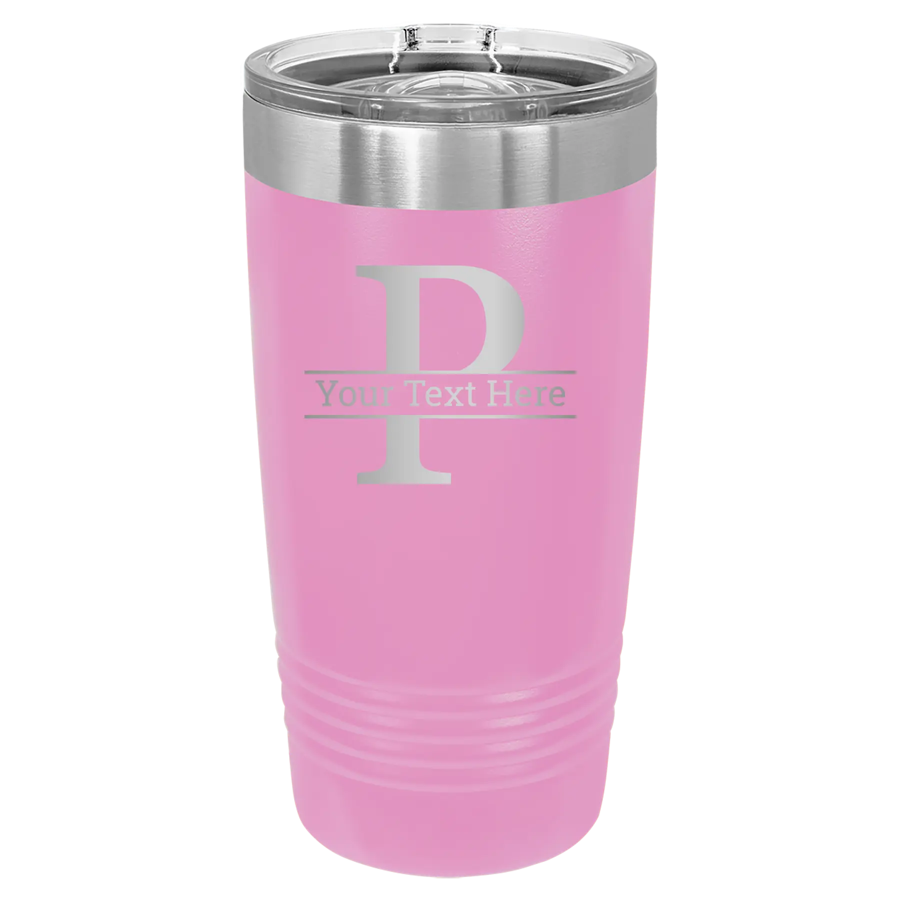 Personalized light purple 20 oz vacuum insulated tumbler with 'Monogram letter P' design