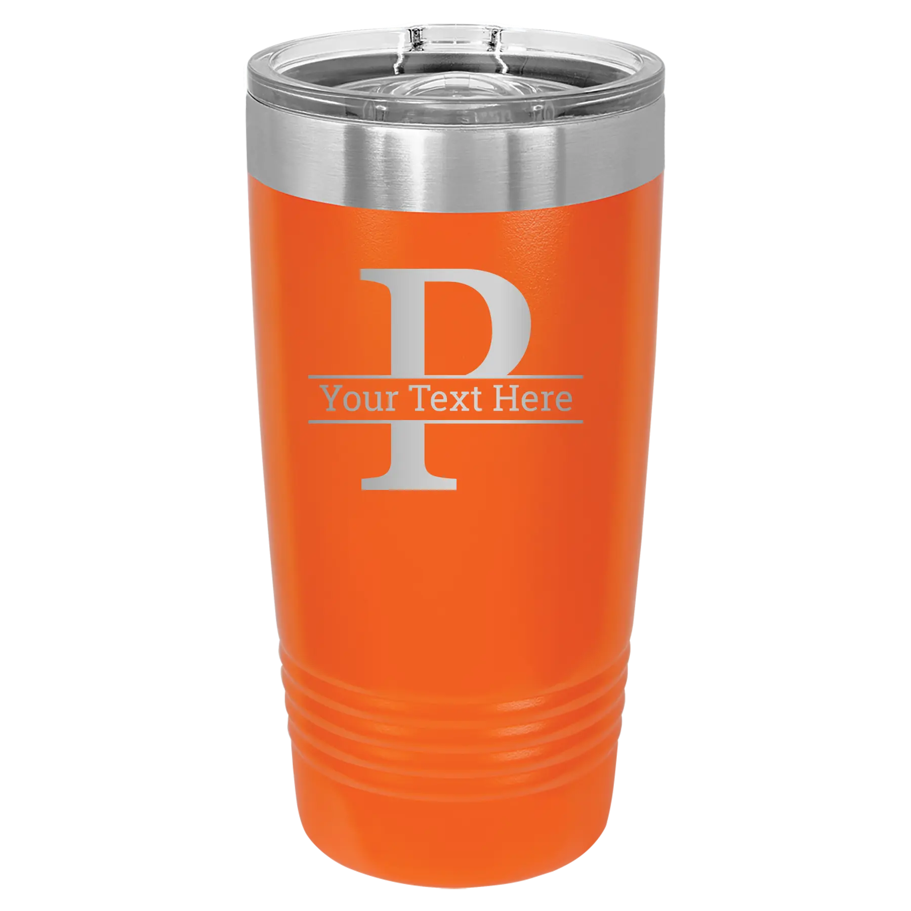Personalized orange 20 oz vacuum insulated tumbler with 'Monogram letter P' design