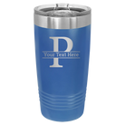 Personalized royal blue 20 oz vacuum insulated tumbler with 'Monogram letter P' design