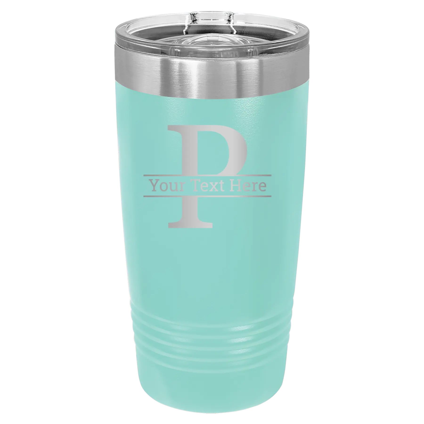 Personalized teal 20 oz vacuum insulated tumbler with 'Monogram letter P' design