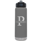 Personalized dark gray 20 oz vacuum insulated water bottle with 'Monogram letter P' design
