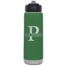 Personalized green 20 oz vacuum insulated water bottle with 'Monogram letter P' design