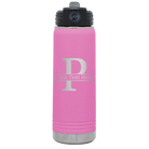 Personalized light purple 20 oz vacuum insulated water bottle with 'Monogram letter P' design