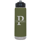 Personalized olive green 20 oz vacuum insulated water bottle with 'Monogram letter P' design