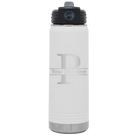 Personalized white 20 oz vacuum insulated water bottle with 'Monogram letter P' design