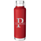 Personalized red 24 oz vacuum insulated water bottle with 'Monogram letter P' design