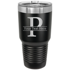 Personalized black 30 oz vacuum insulated tumbler with 'Monogram letter P' design