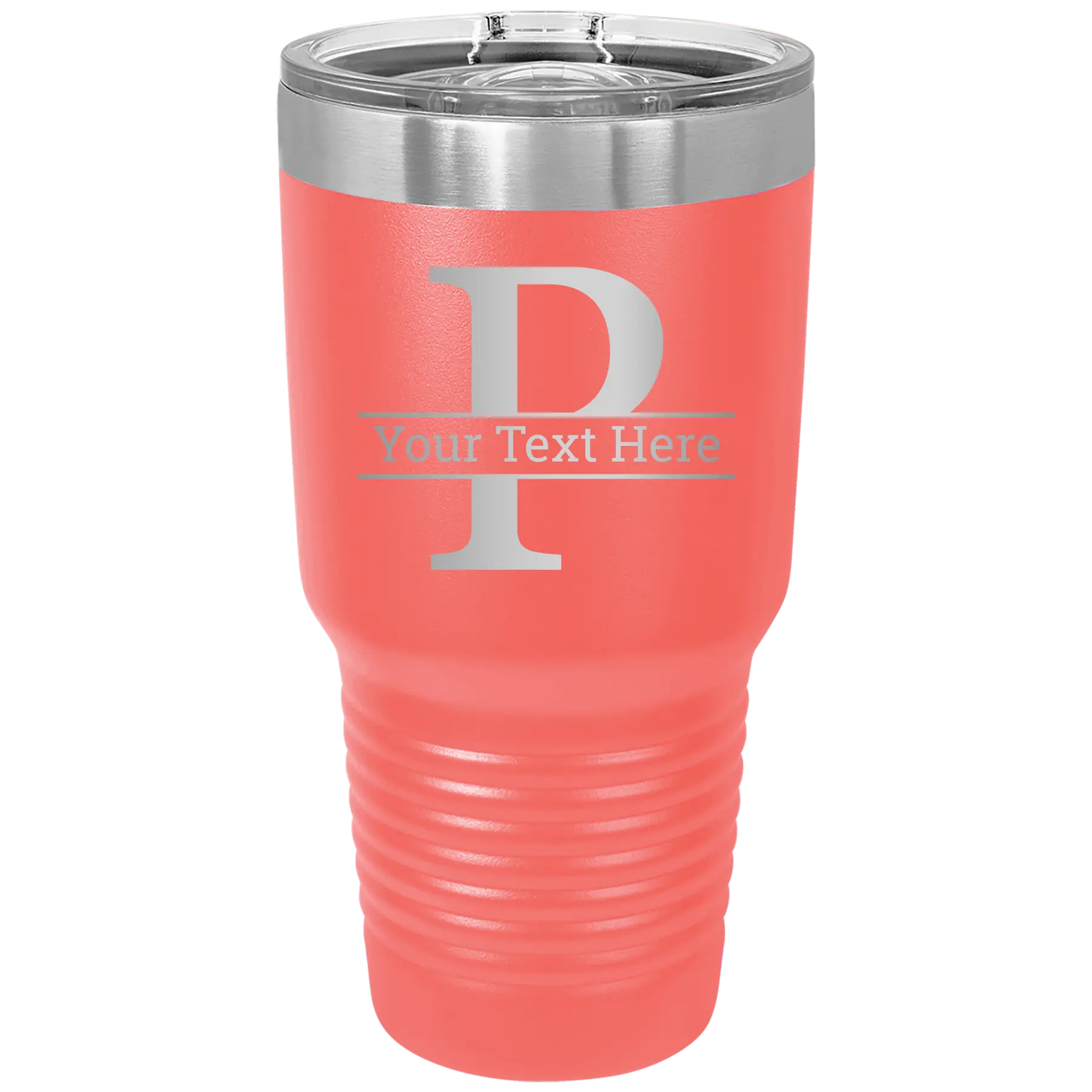 Personalized coral 30 oz vacuum insulated tumbler with 'Monogram letter P' design