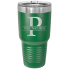 Personalized green 30 oz vacuum insulated tumbler with 'Monogram letter P' design