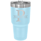 Personalized light blue 30 oz vacuum insulated tumbler with 'Monogram letter P' design