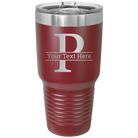 Personalized maroon 30 oz vacuum insulated tumbler with 'Monogram letter P' design