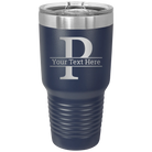 Personalized navy 30 oz vacuum insulated tumbler with 'Monogram letter P' design