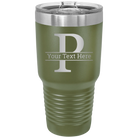 Personalized olive green 30 oz vacuum insulated tumbler with 'Monogram letter P' design