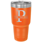 Personalized orange 30 oz vacuum insulated tumbler with 'Monogram letter P' design