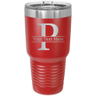 Personalized red 30 oz vacuum insulated tumbler with 'Monogram letter P' design