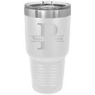 Personalized white 30 oz vacuum insulated tumbler with 'Monogram letter P' design