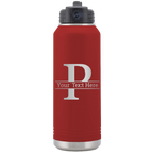 Personalized maroon 32 oz vacuum insulated water bottle with 'Monogram letter P' design