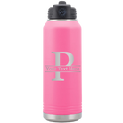 Personalized pink 32 oz vacuum insulated water bottle with 'Monogram letter P' design