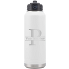 Personalized white 32 oz vacuum insulated water bottle with 'Monogram letter P' design