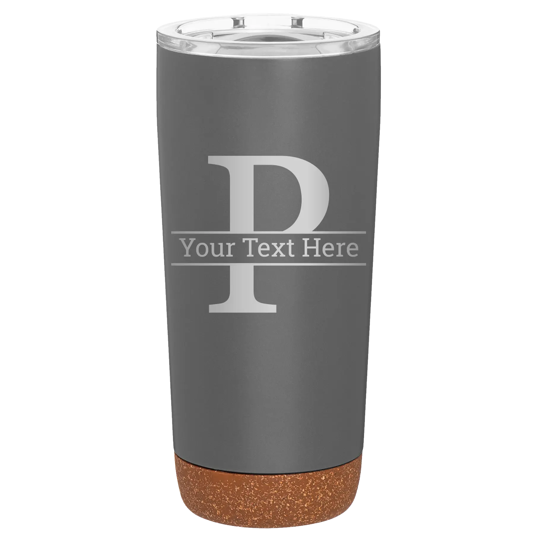 Personalized storm gray 20 oz vacuum insulated tumbler with 'Monogram letter P' design