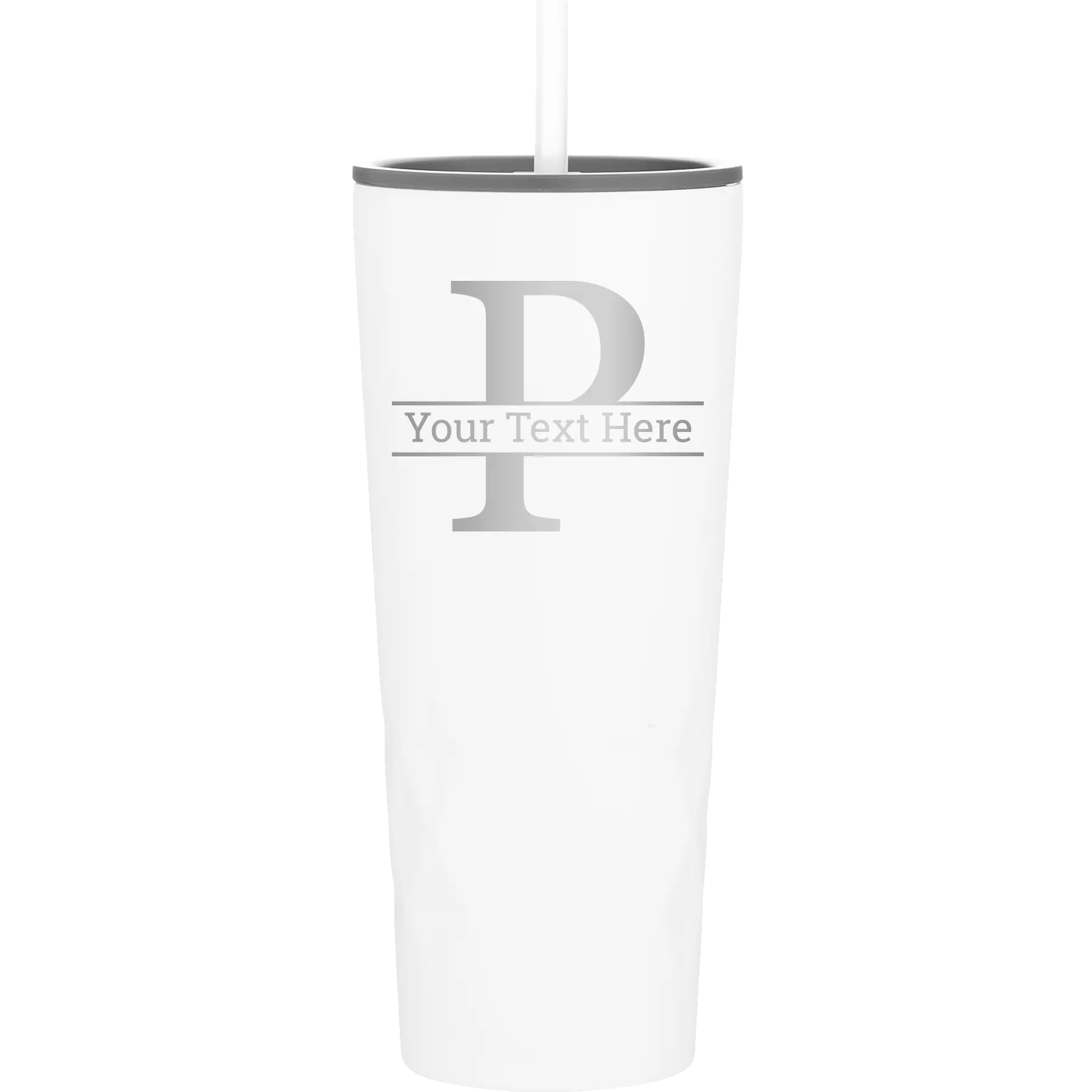 Personalized white 20 oz vacuum insulated tumbler with 'Monogram letter P' design